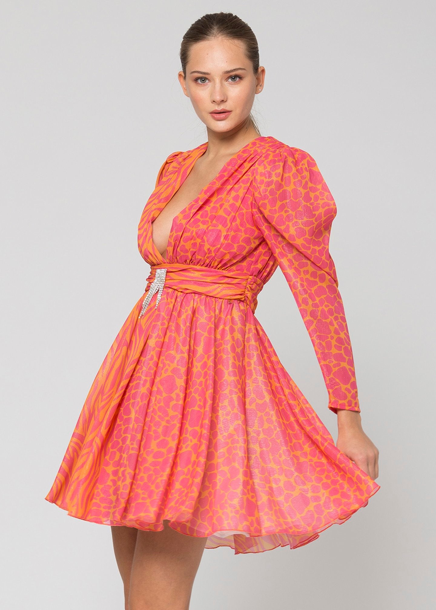 Abito corto con tessuto doppia fantasia / Multicolor - Ideal Moda