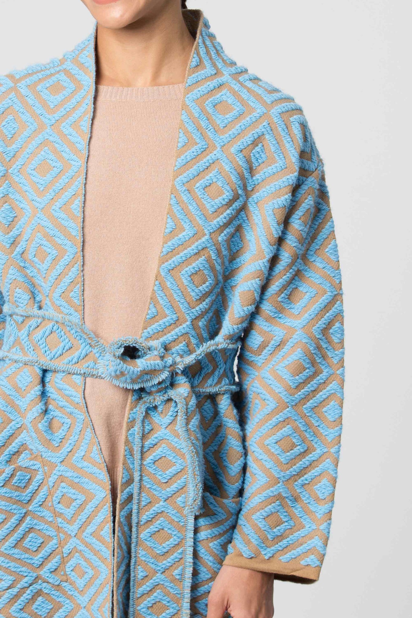Cappotto con Fantasia Kocca / Azzurro - Ideal Moda