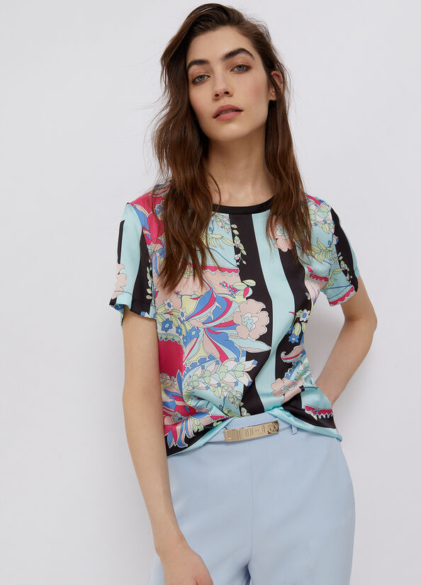 T-Shirt Liu Jo in raso / Azzurro - Ideal Moda