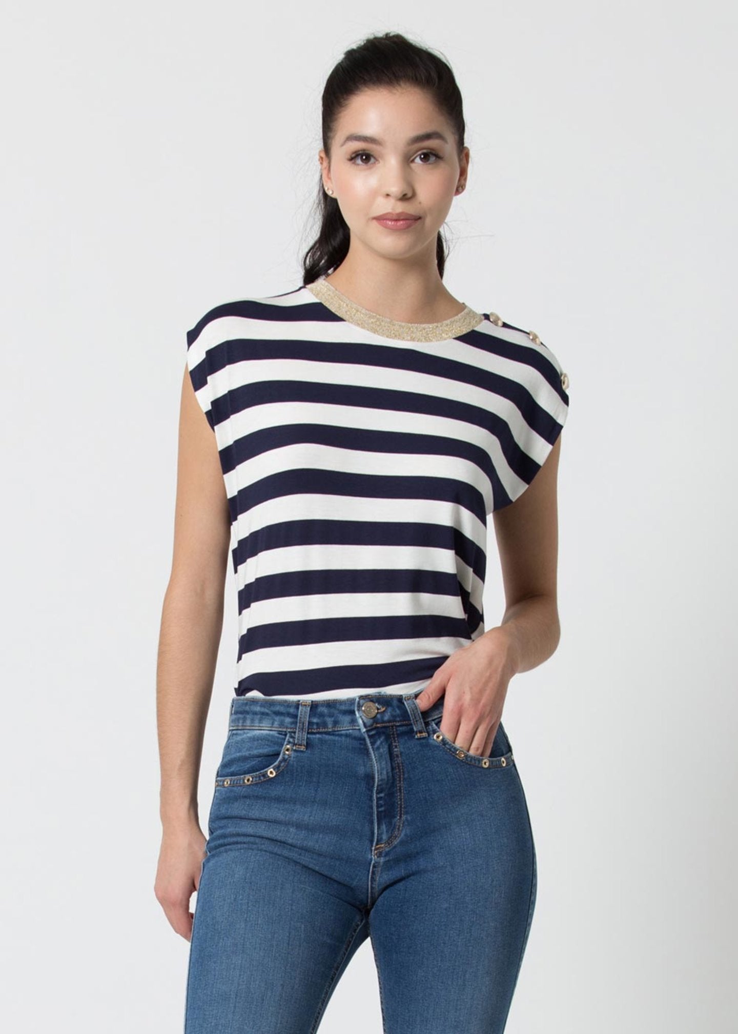 T-Shirt Kocca a Girocollo / Blu - Ideal Moda