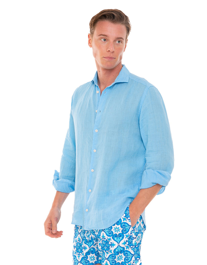 Camicia Mc2 Saint Barth in Lino / Celeste - Ideal Moda