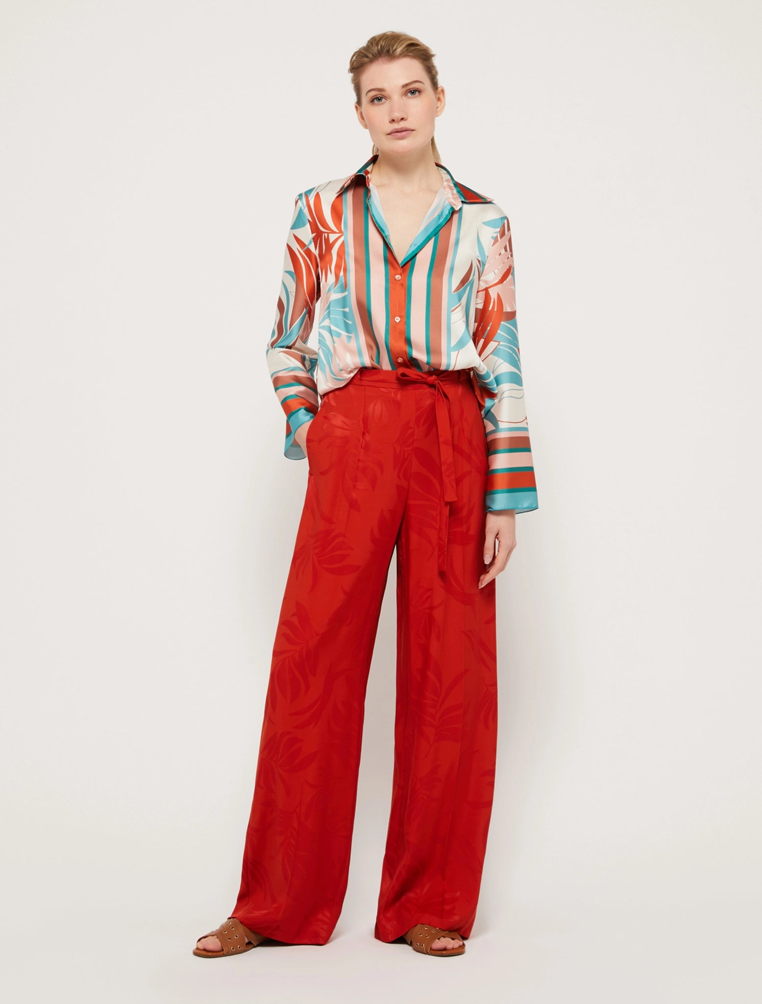 Pantalone in Viscosa Jacquard Pennyblack / Rosso - Ideal Moda