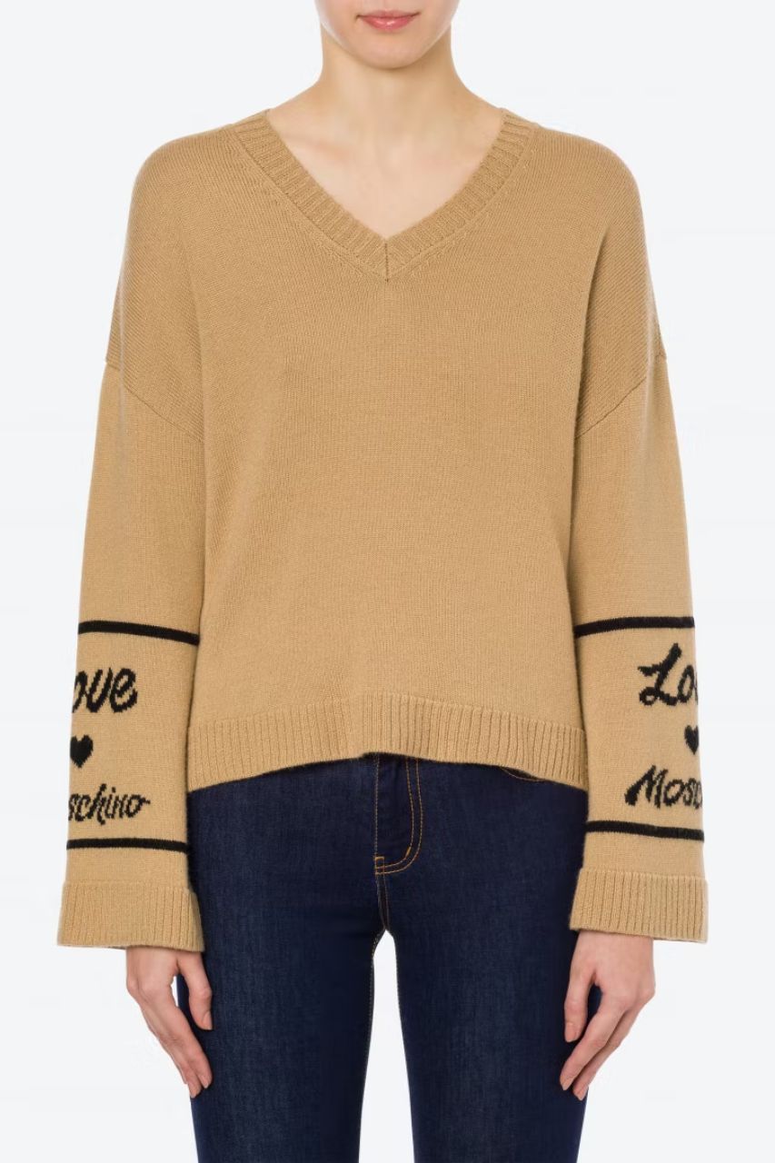 Maglia con Scollo a V / Beige - Ideal Moda