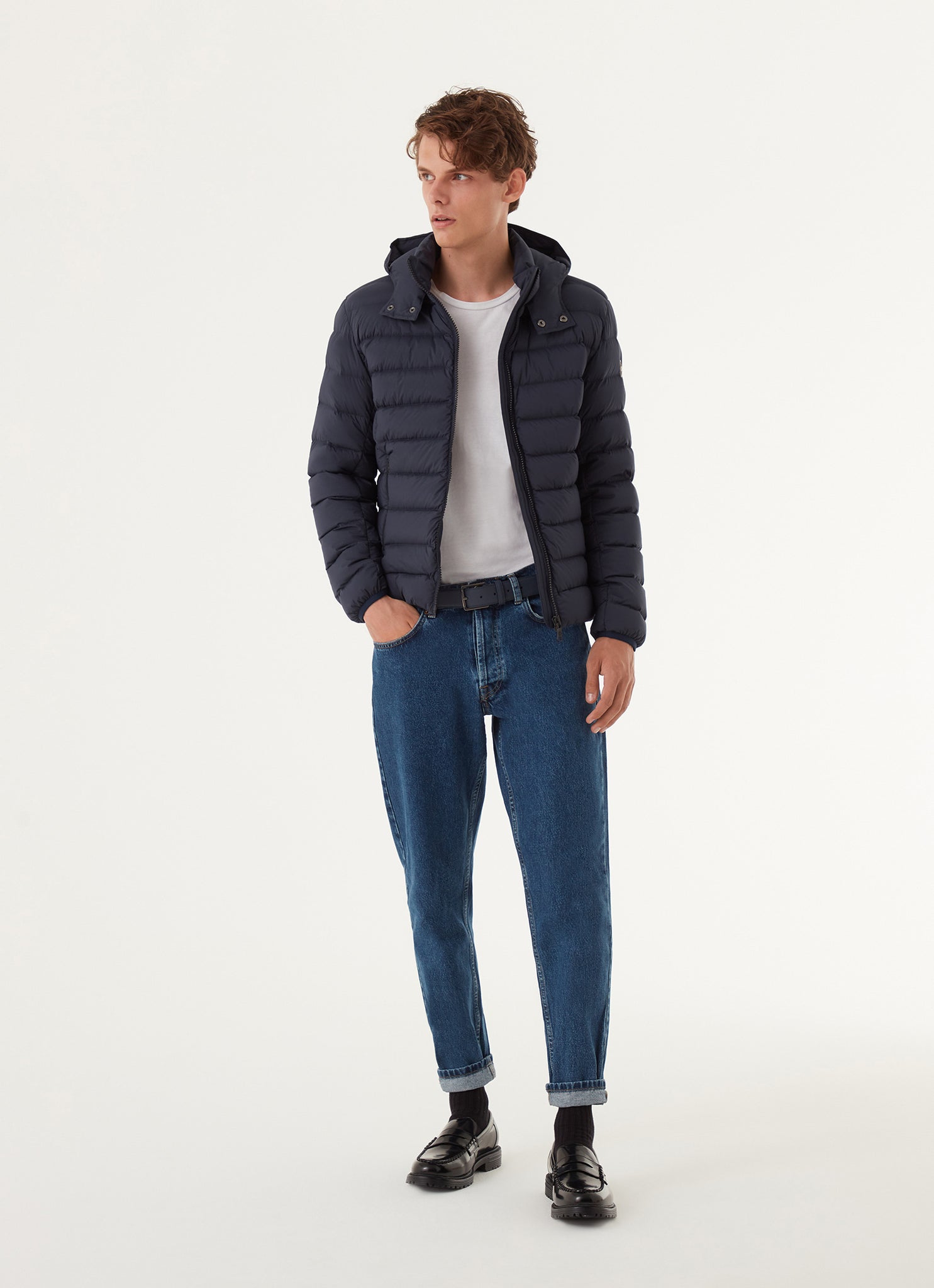 Piumino Stretch Cappuccio Staccabile / Blu - Ideal Moda