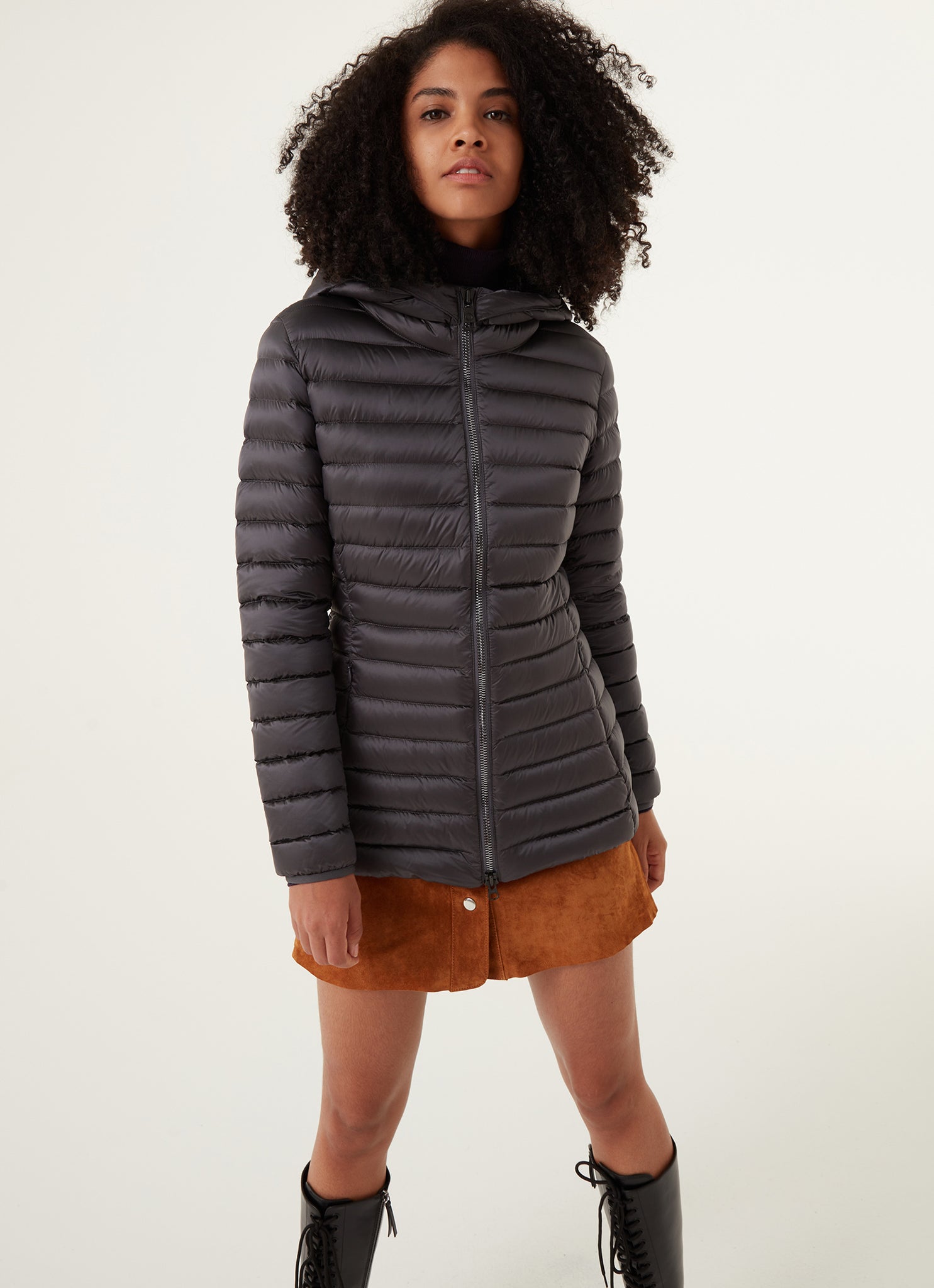 Piumino Lucido Lunghezza Media / Grigio - Ideal Moda