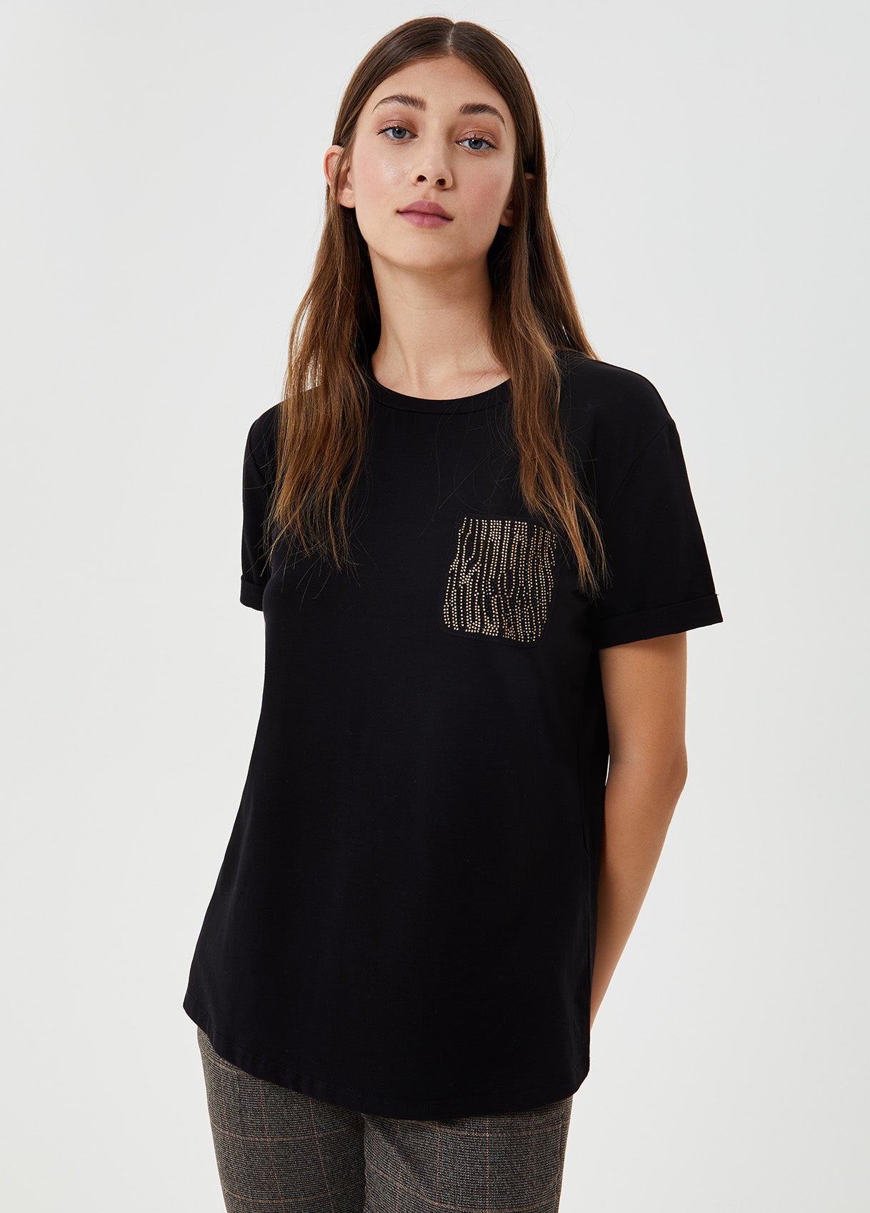 T-shirt con strass / Nero - Ideal Moda