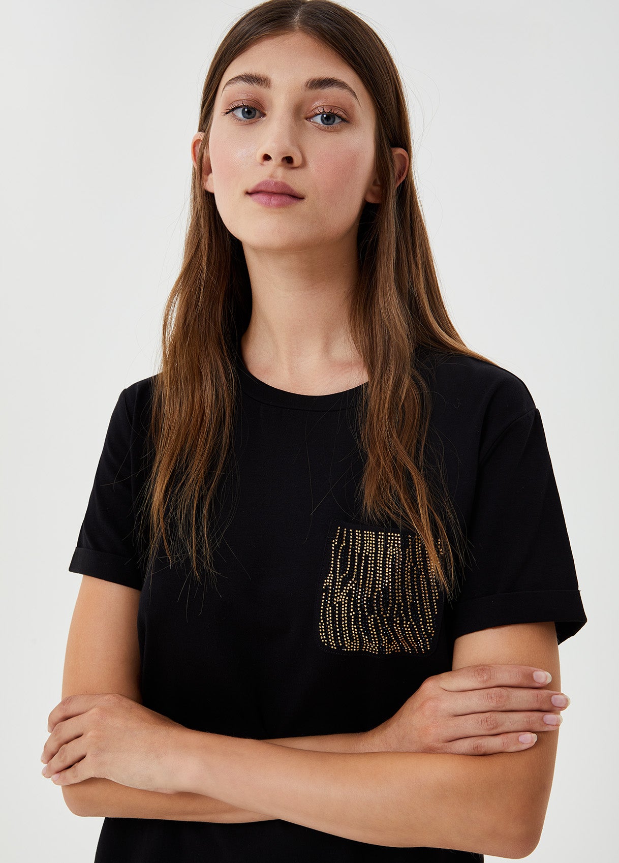 T-shirt con strass / Nero - Ideal Moda