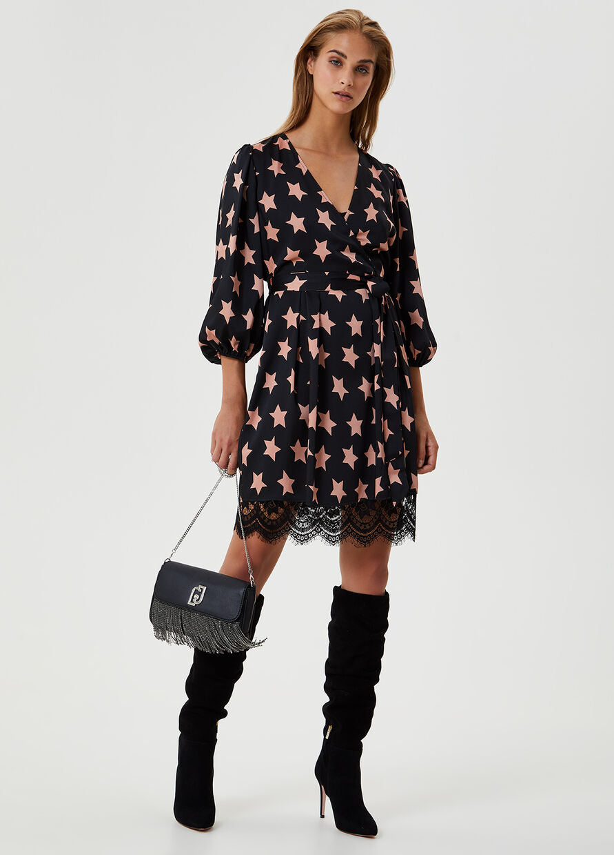 Vestito corto con fiocco / Nero - Ideal Moda