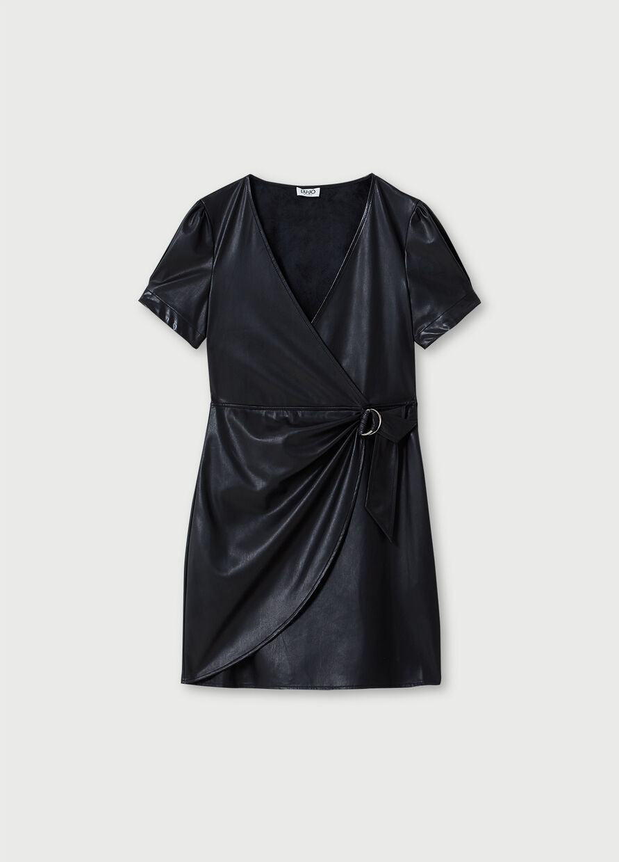 Vestito corto in similpelle / Nero - Ideal Moda