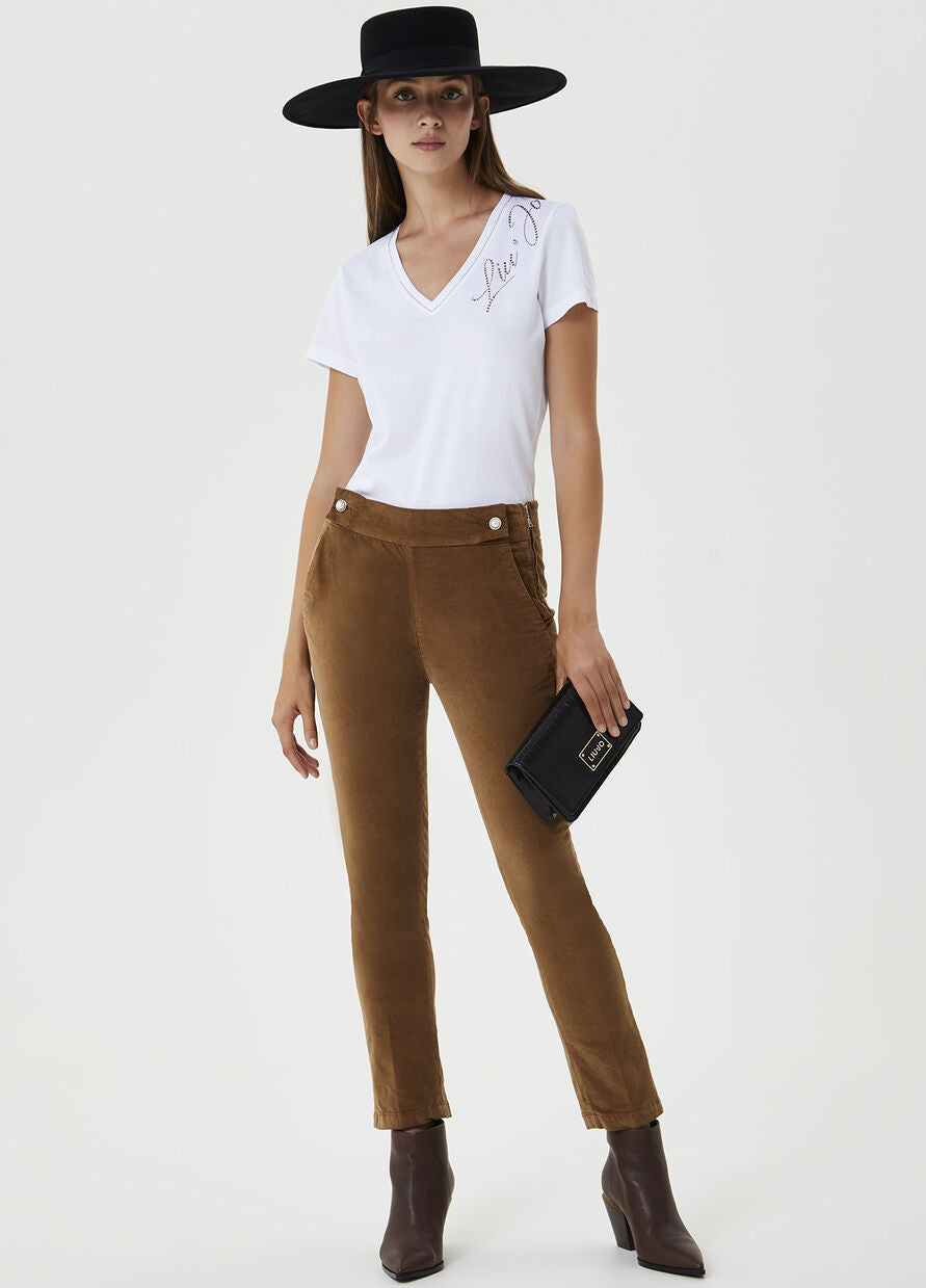 Pantalone cropped in velluto / Marrone - Ideal Moda
