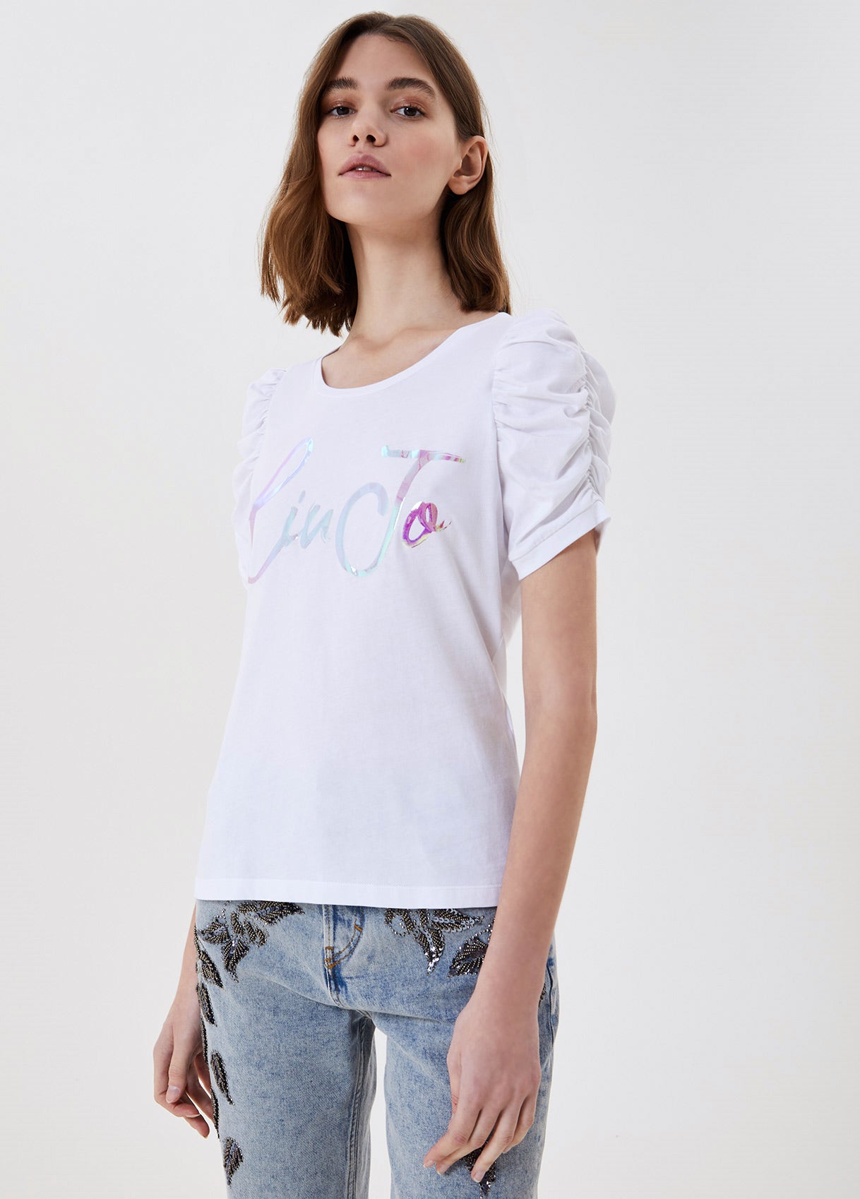 T-shirt con maniche a sbuffo / Bianco - Ideal Moda