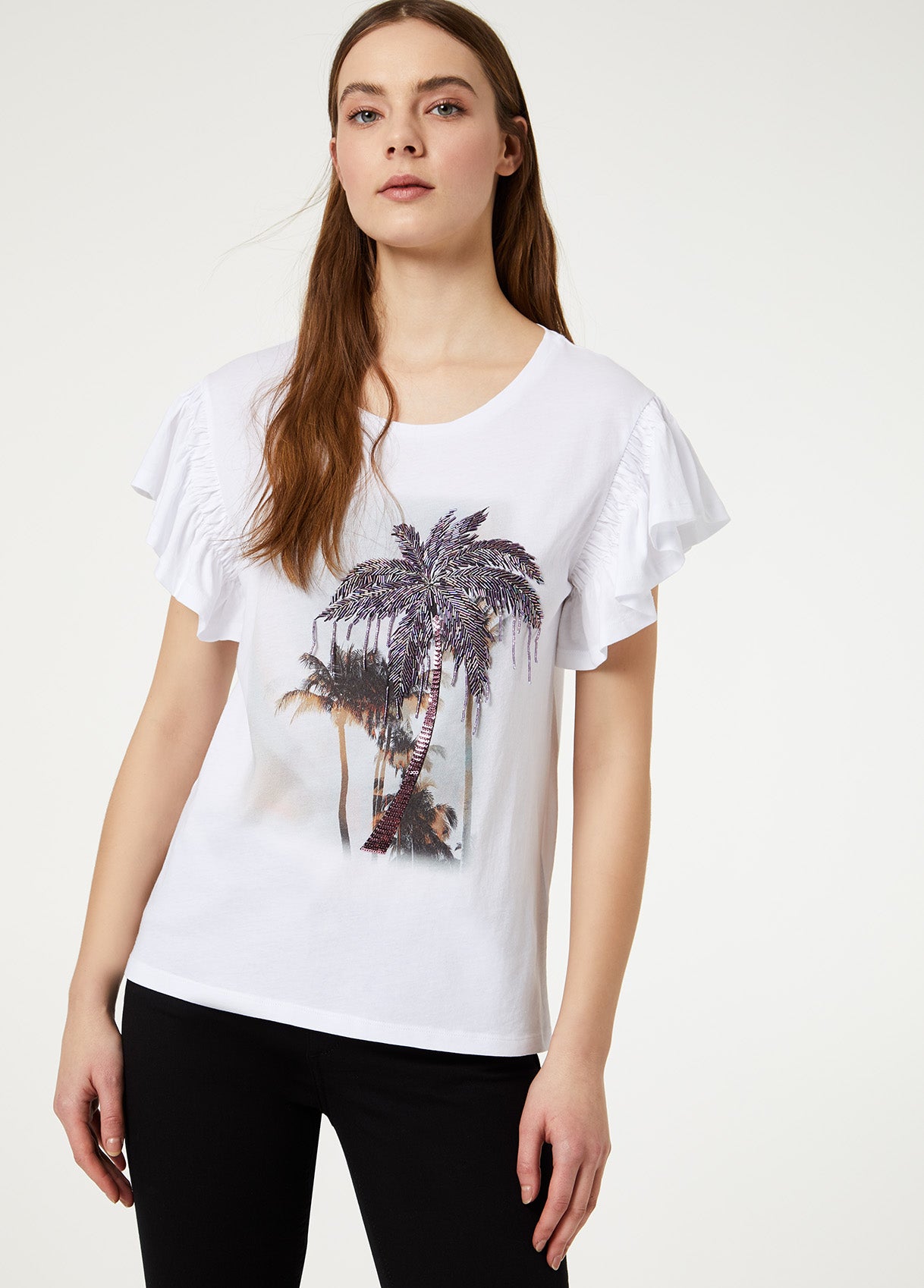 T-Shirt con volants / Bianco - Ideal Moda