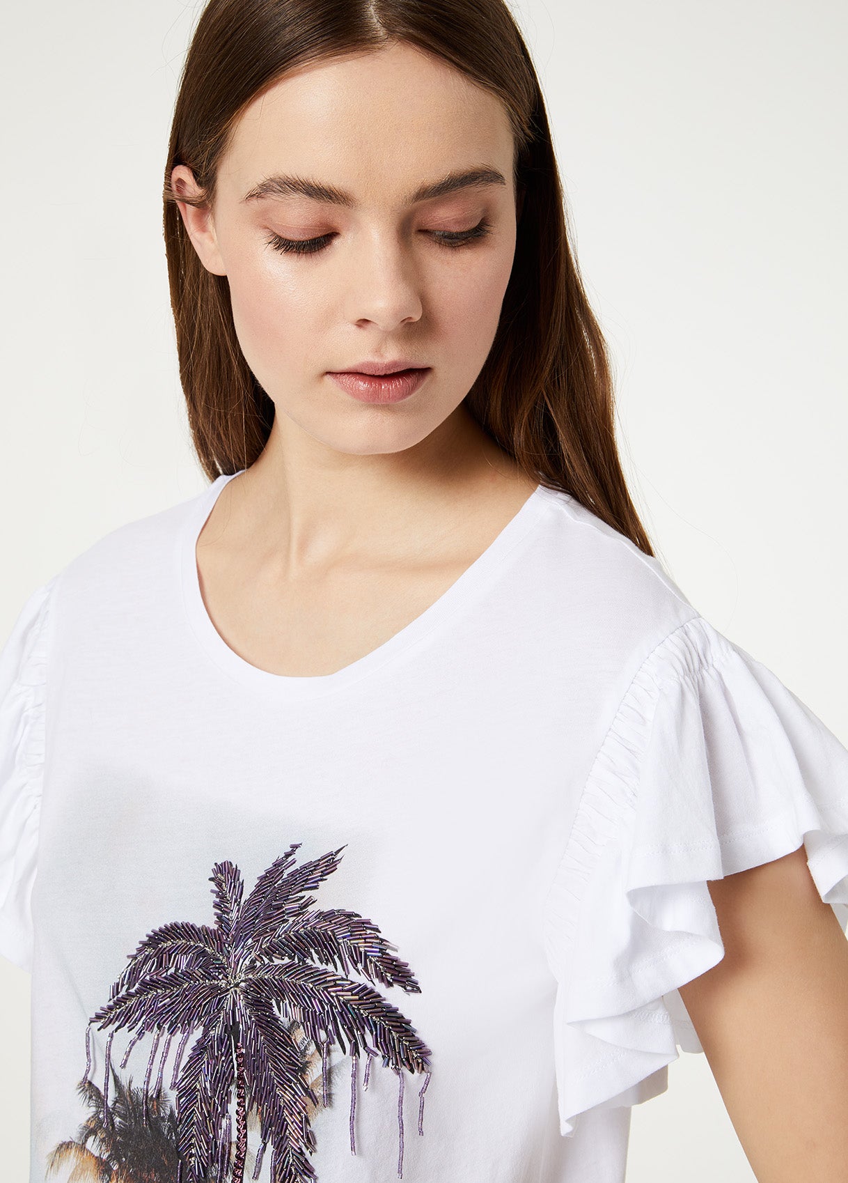 T-Shirt con volants / Bianco - Ideal Moda