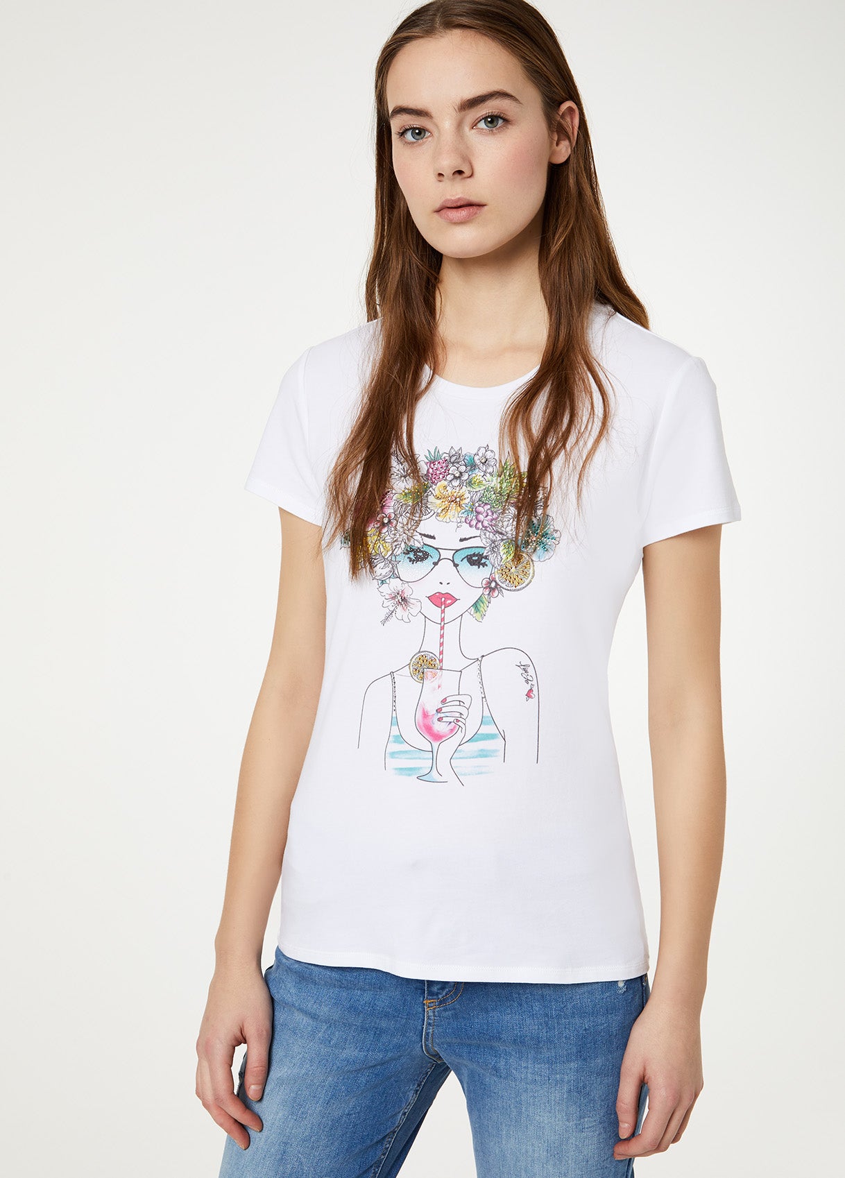T-Shirt con stampa / Bianco - Ideal Moda