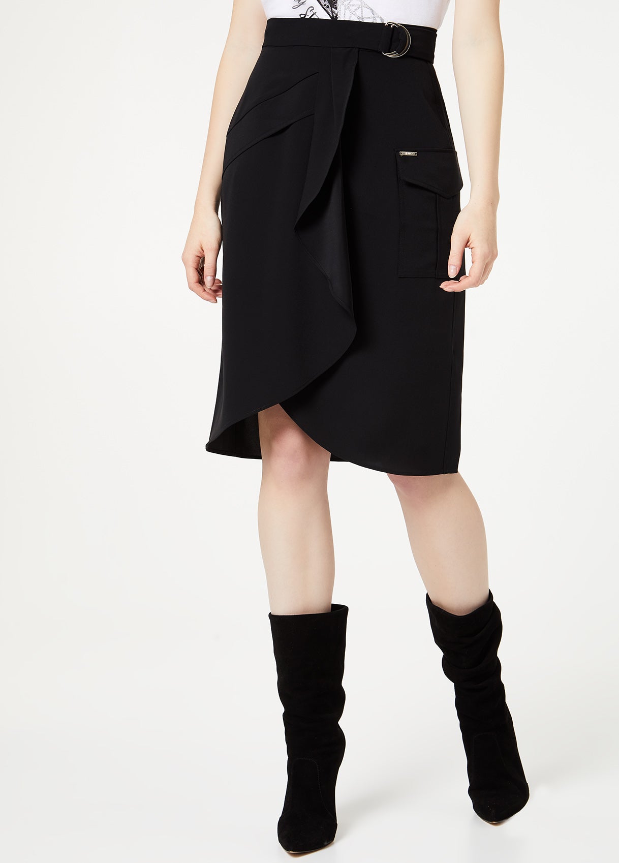 Gonna Midi A Portafoglio / Nero - Ideal Moda