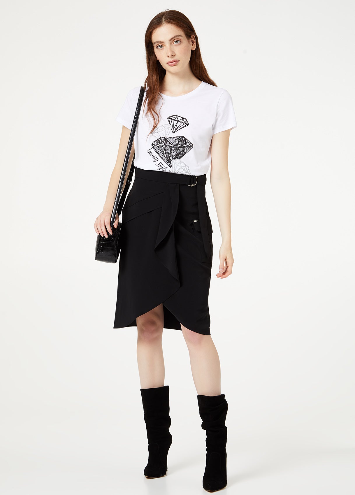 Gonna Midi A Portafoglio / Nero - Ideal Moda