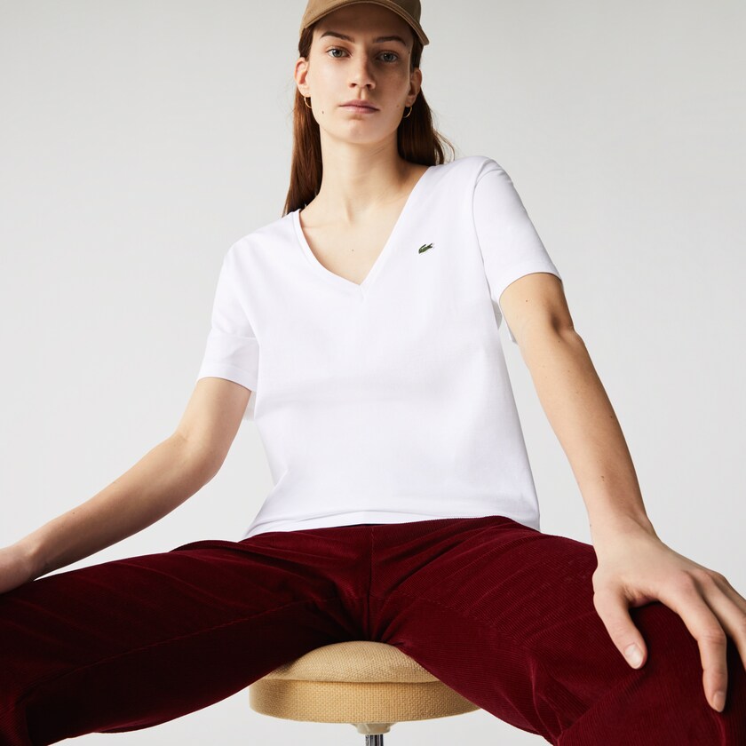T-Shirt Lacoste donna in cotone / Bianco - Ideal Moda