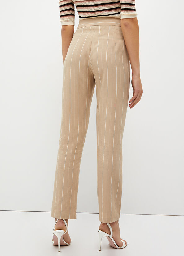 Liu Jo T-shirt manica corta a righe con strass panna beige
