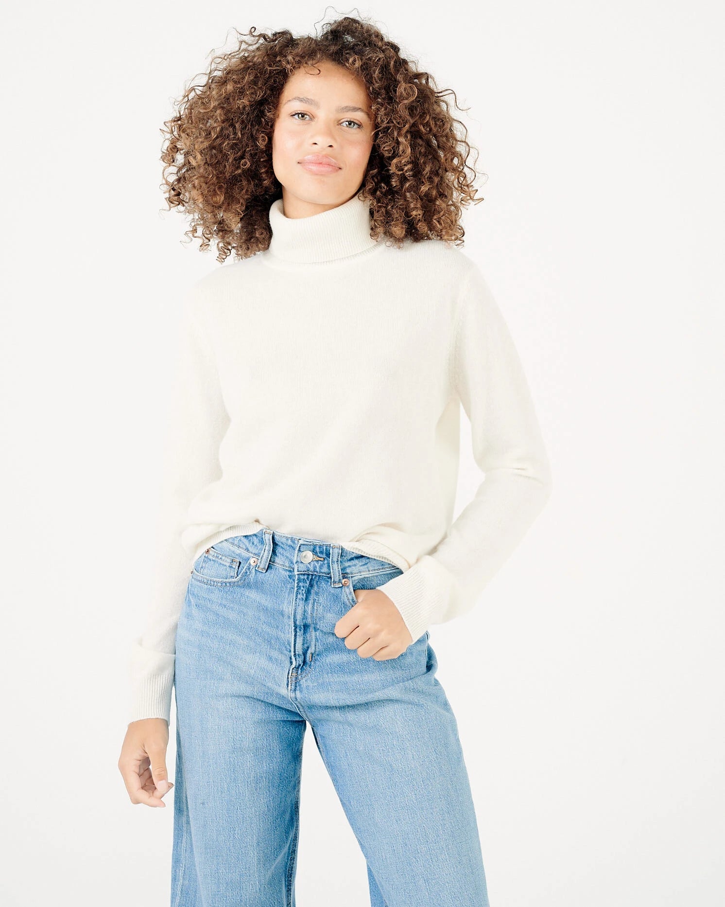 Maglia a Collo Alto in Cashmere / Beige - Ideal Moda