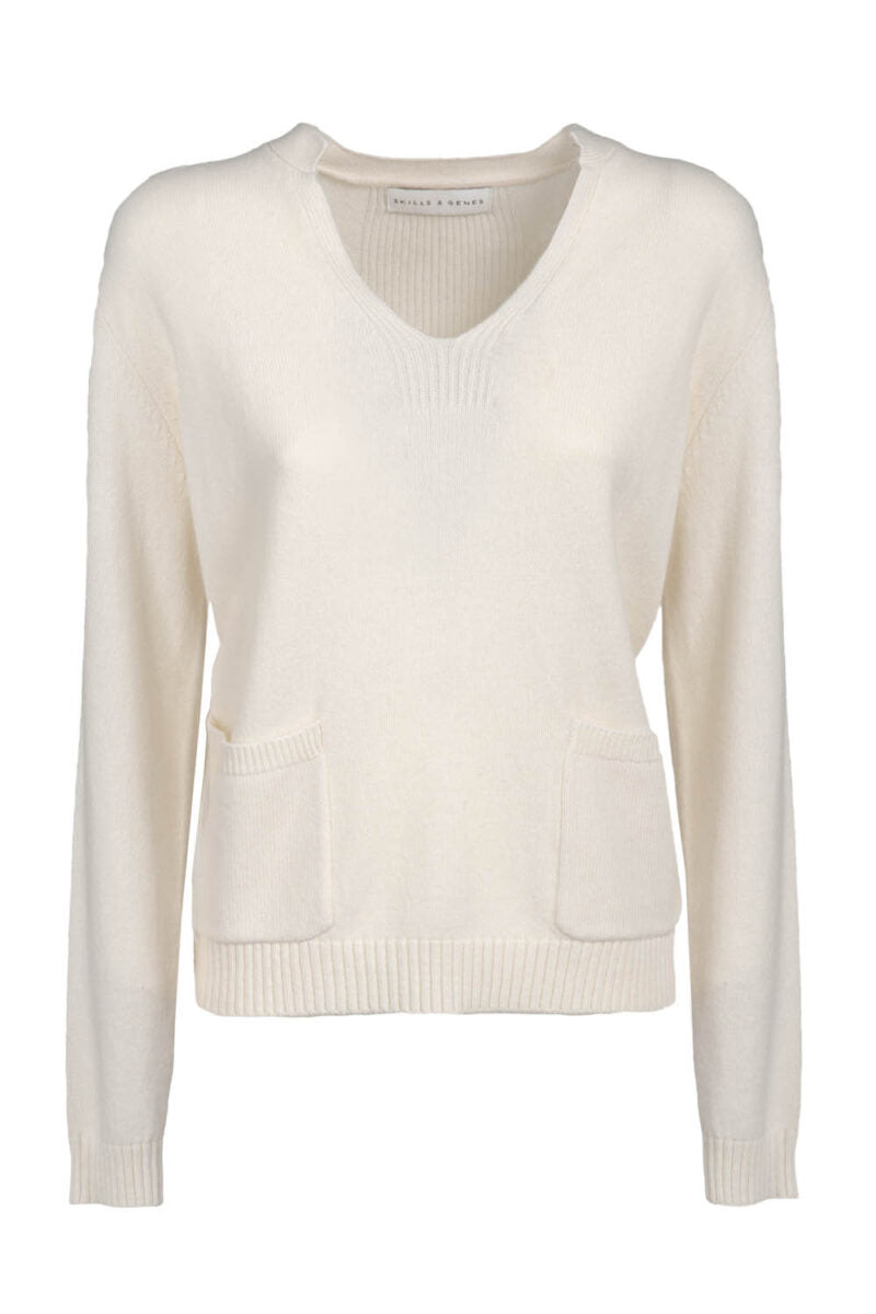 Maglia in Lana con Scollo a V / Bianco - Ideal Moda