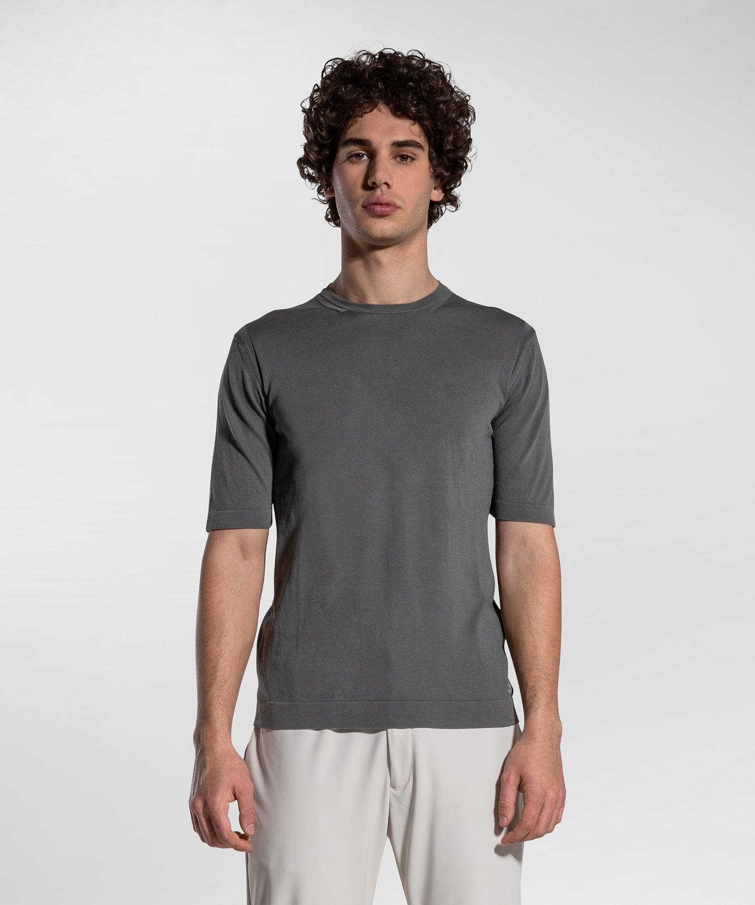 T-Shirt in Tricot di Puro Cotone / Grigio - Ideal Moda