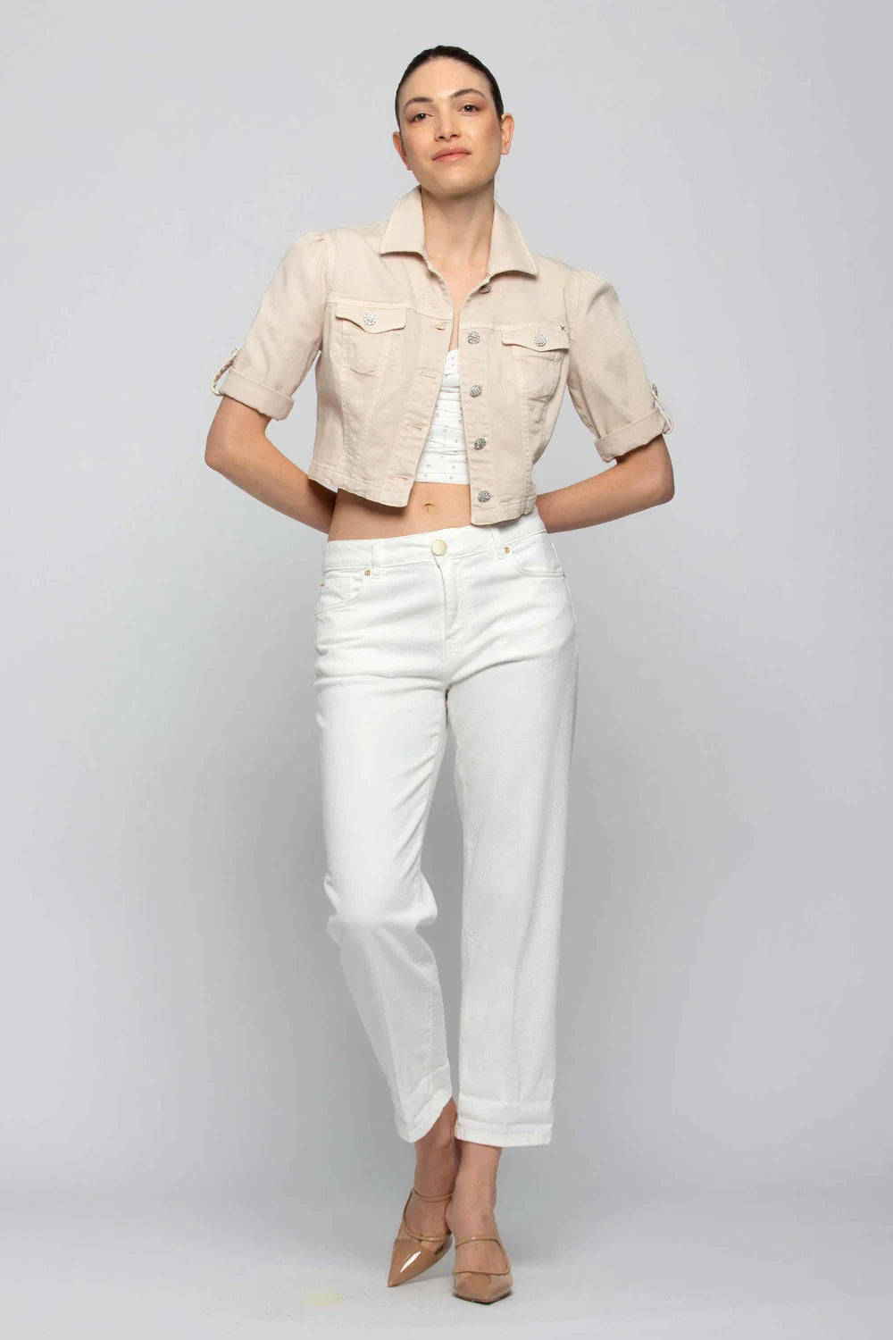 Giacca in Denim Kocca / Beige - Ideal Moda