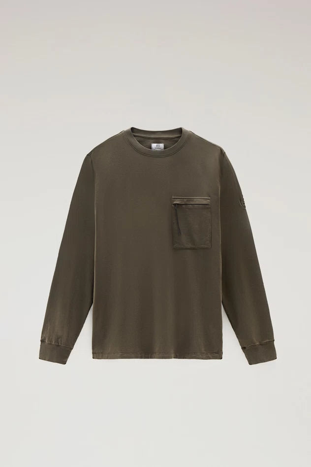 Felpa Girocollo in Cotone Woolrich / Verde - Ideal Moda