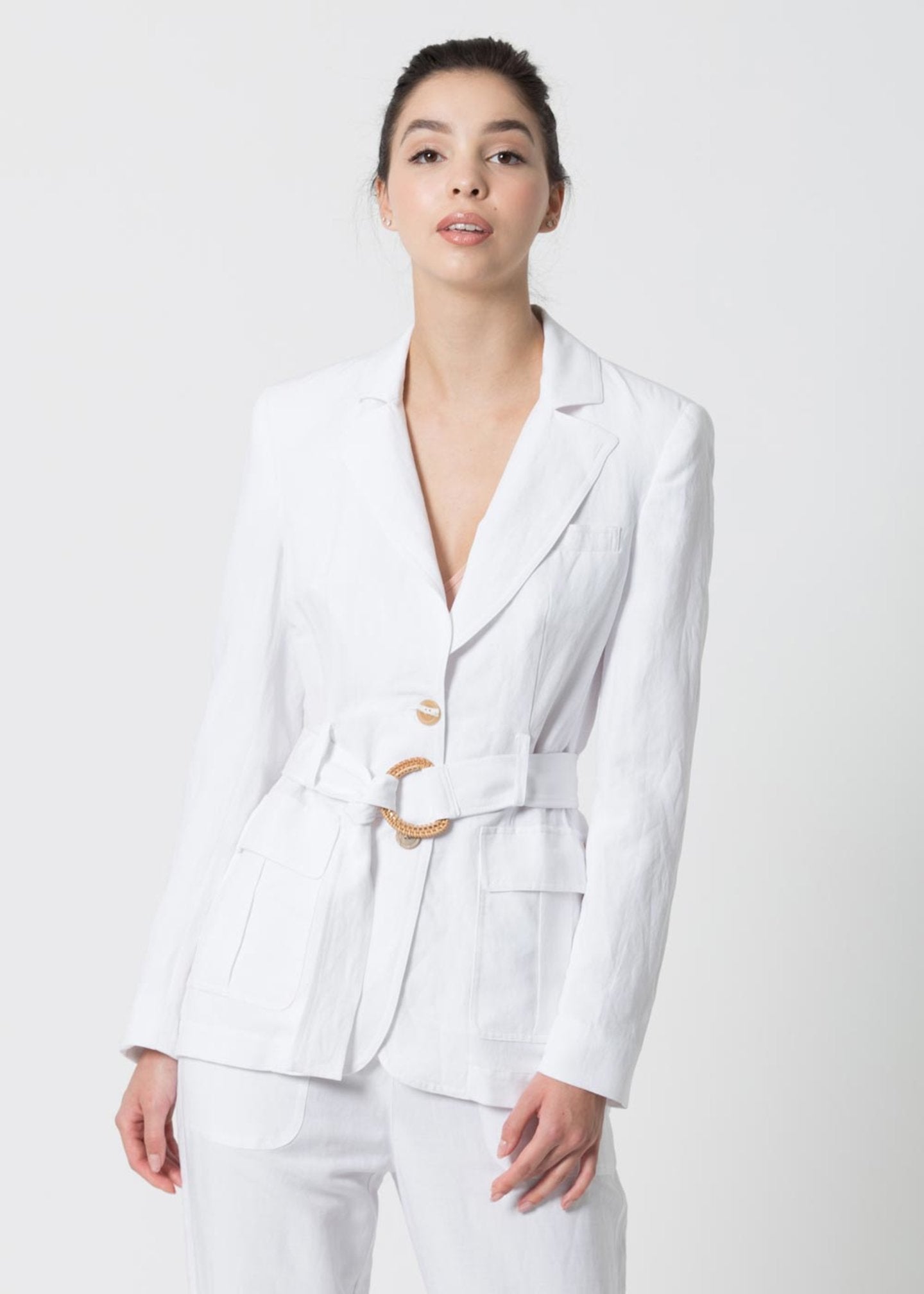 Giacca Kocca con Cintura / Bianco - Ideal Moda