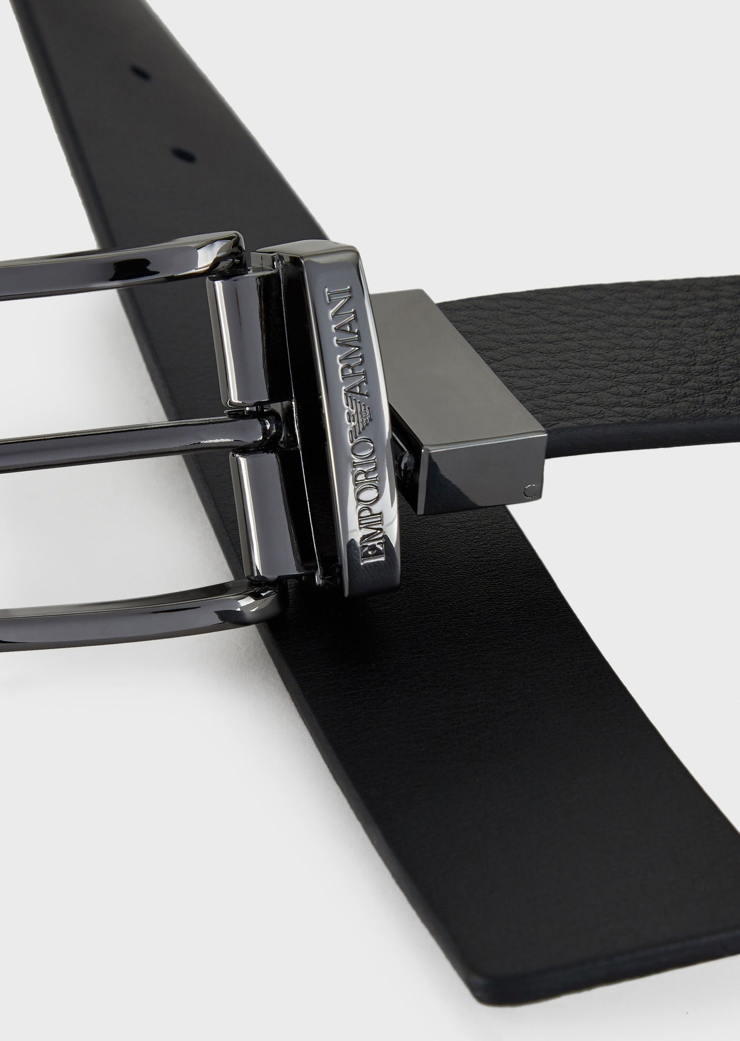 Cintura reversibile in pelle con stampa palmellata / Nero - Ideal Moda
