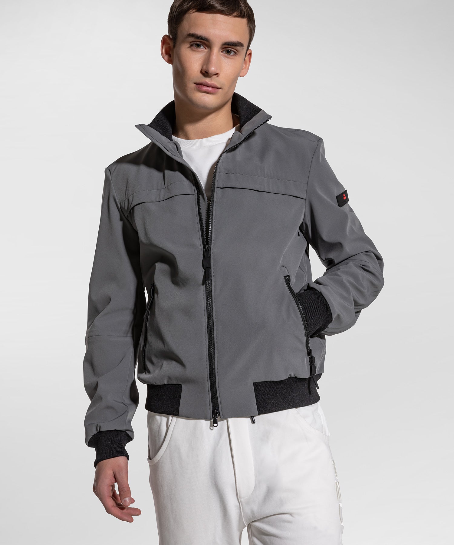 Bomber Liscio in Tessuto Stretch / Grigio - Ideal Moda