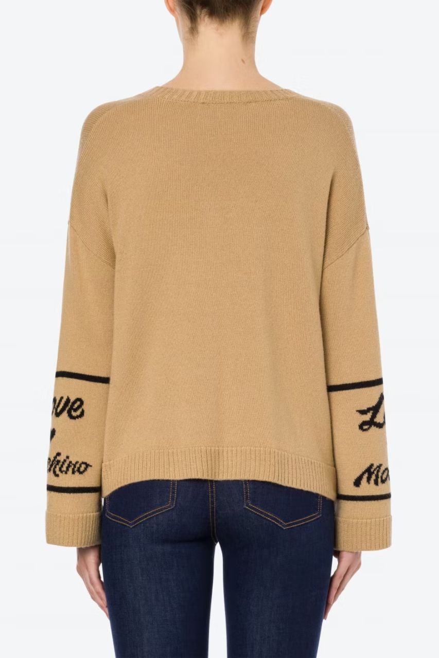 Maglia con Scollo a V / Beige - Ideal Moda