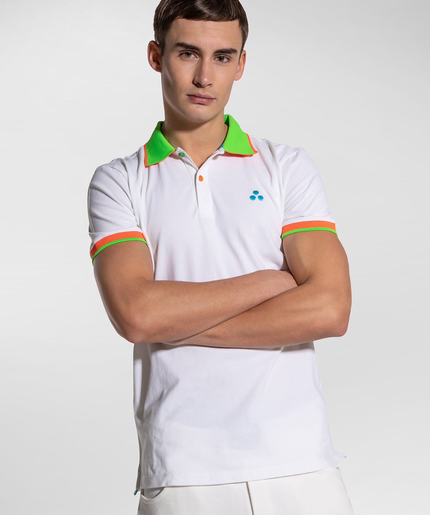 Polo in Piquet con Dettagli Fluorescenti / Bianco - Ideal Moda