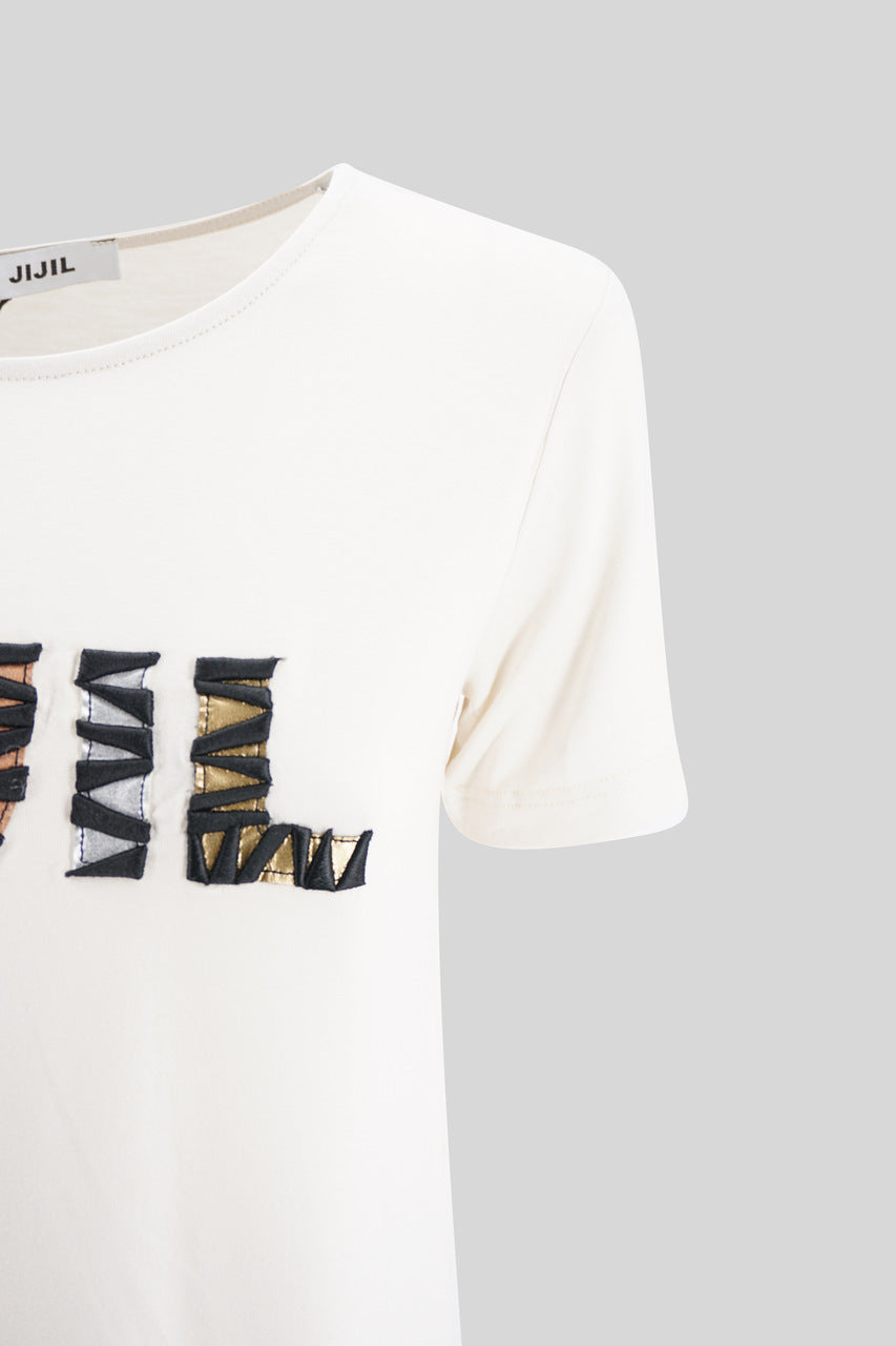 T-Shirt con Ricamo / Beige - Ideal Moda