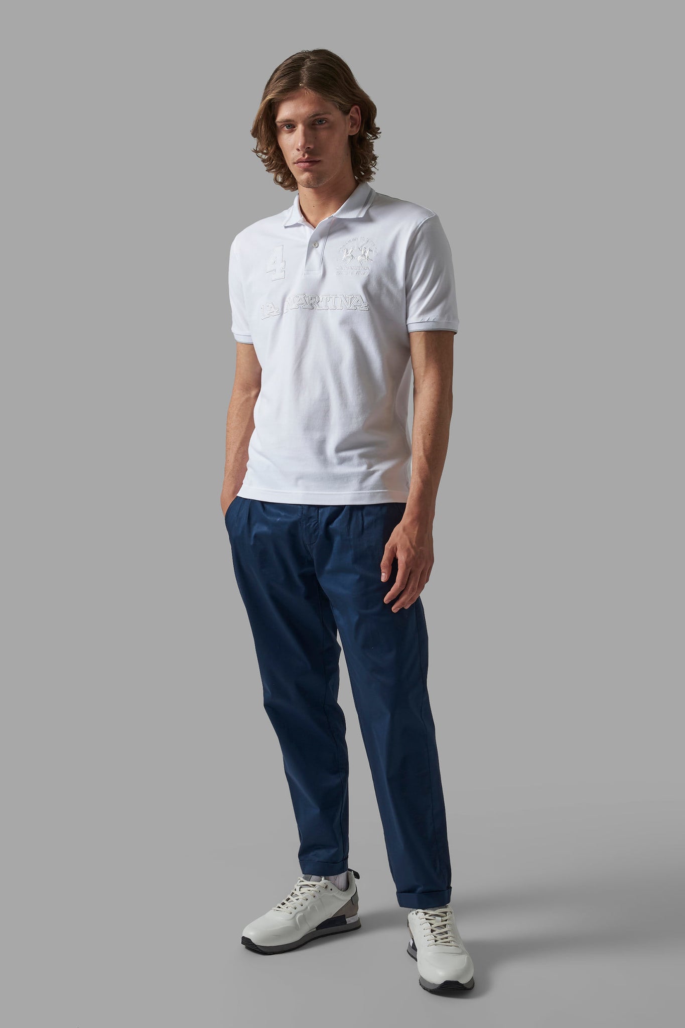 Polo in Piquet Stretch / Bianco - Ideal Moda