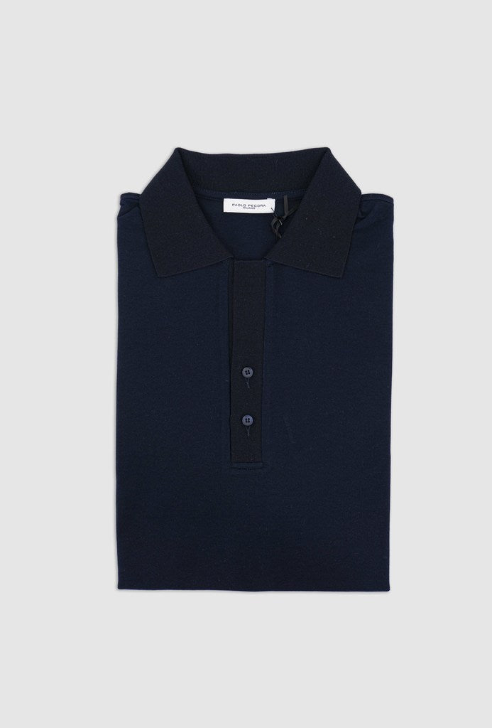 Polo con dettagli in maglia / Blu - Ideal Moda