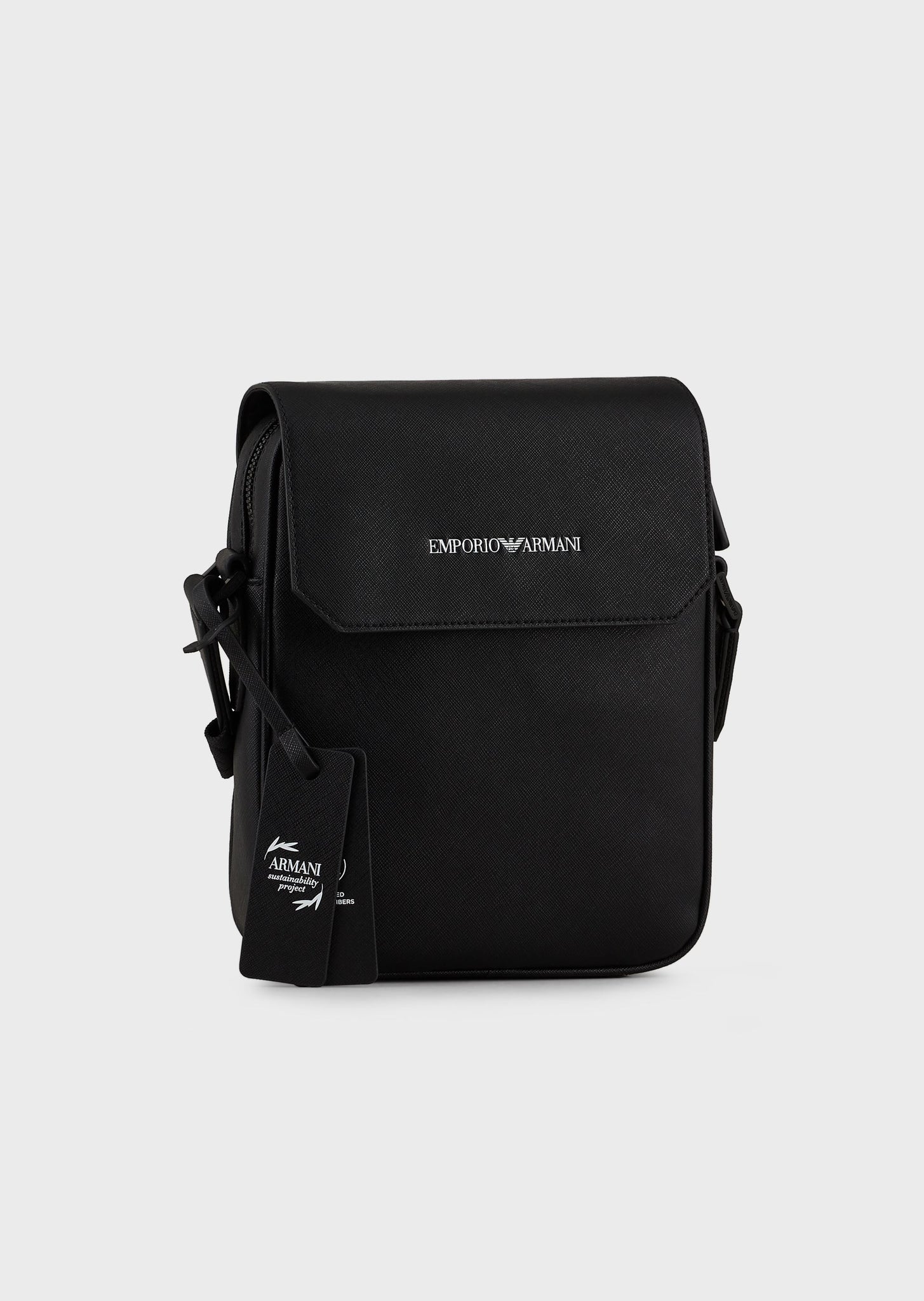 Borsa a tracolla in pelle rigenerata stampa saffiano / Nero - Ideal Moda