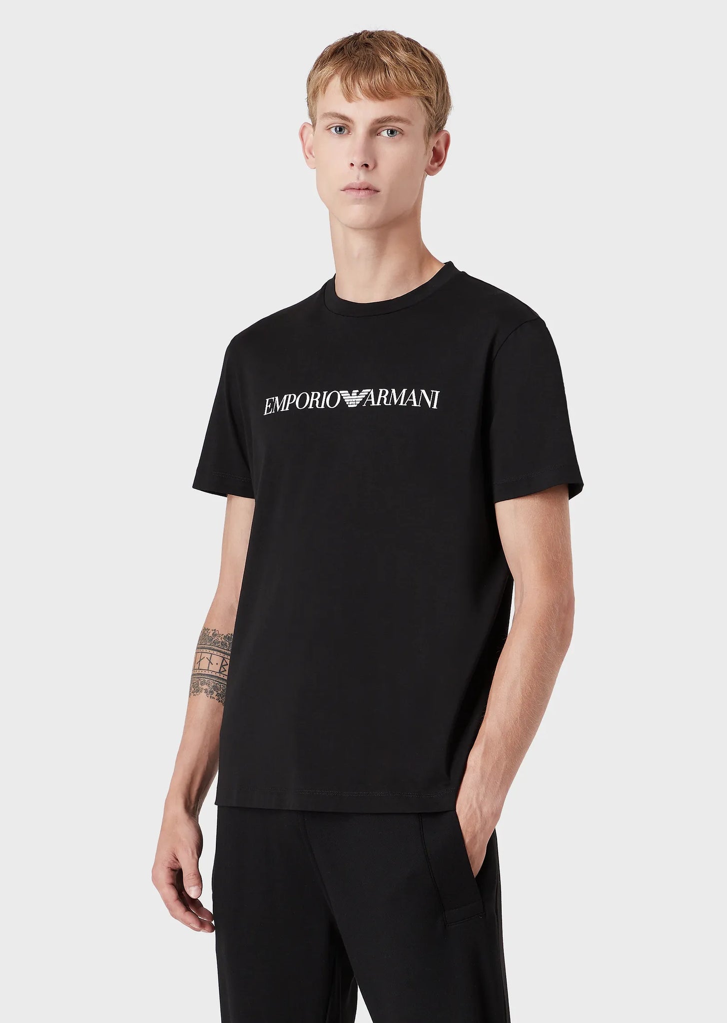 T-Shirt in Pima con Logo Emporio Armani / Nero - Ideal Moda
