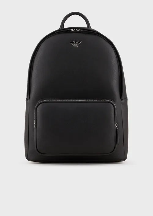 Zaino in Pelle Rigenerata con Logo Emporio Armani / Nero - Ideal Moda