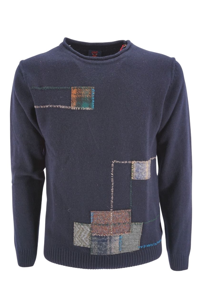 Maglia con Ricami Patch Bob / Blu - Ideal Moda
