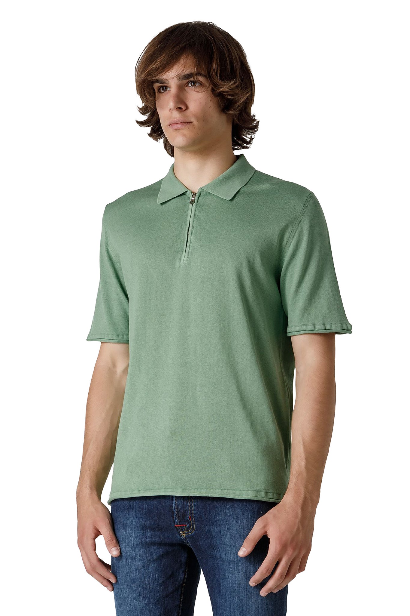 Polo in Cotone con Zip Hyrcus / Verde - Ideal Moda