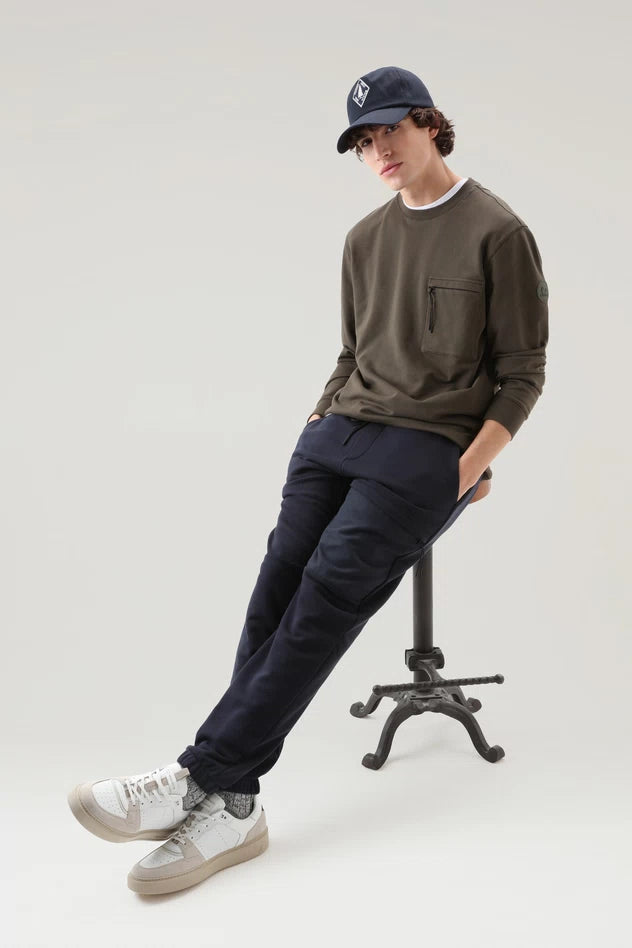 Felpa Girocollo in Cotone Woolrich / Verde - Ideal Moda