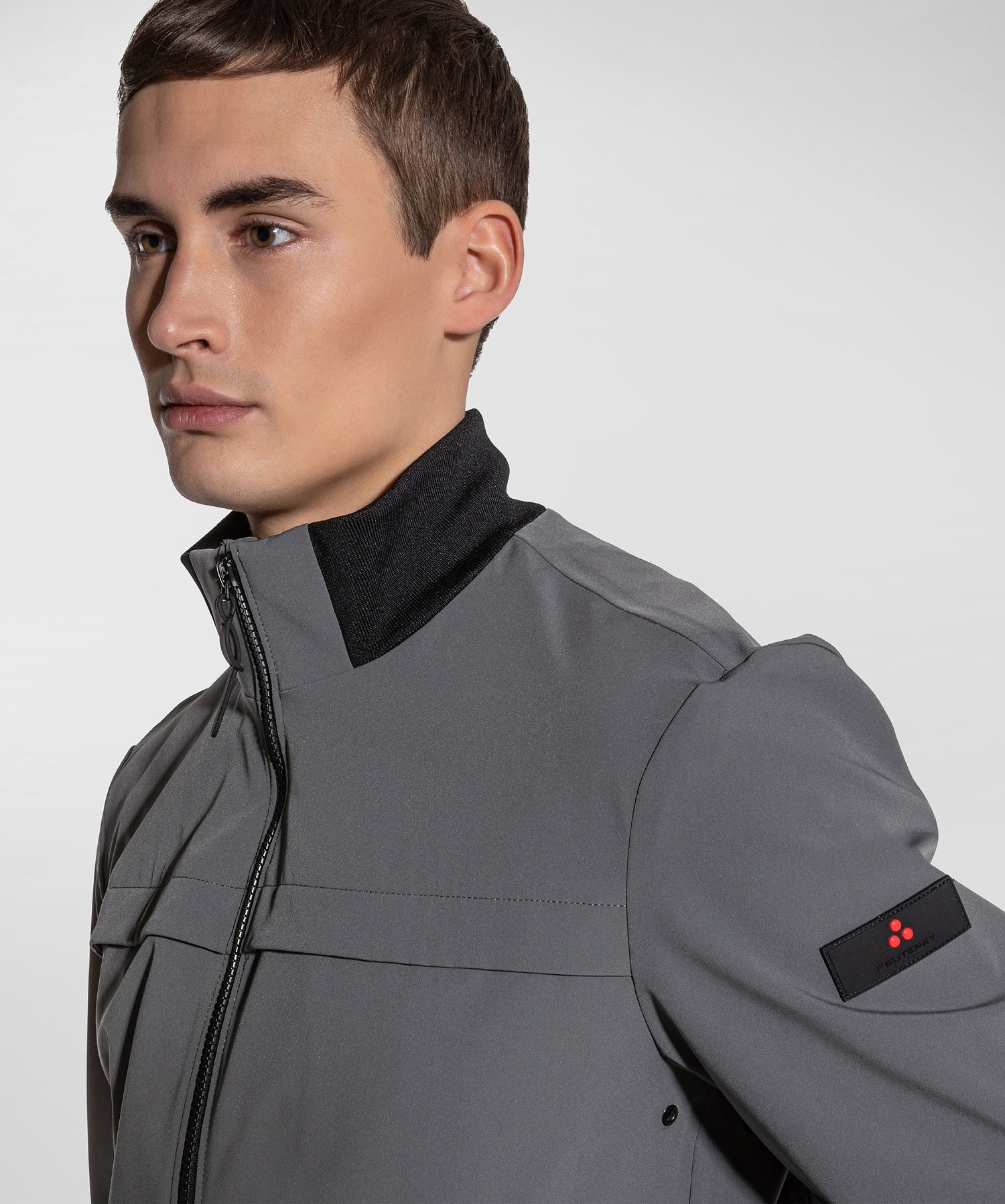 Bomber Liscio in Tessuto Stretch / Grigio - Ideal Moda
