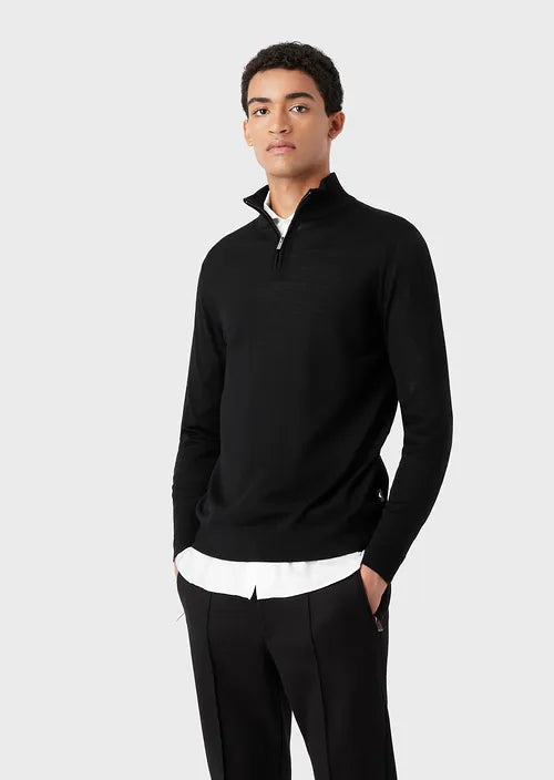 Maglia con Mezza Zip Emporio Armani / Nero - Ideal Moda