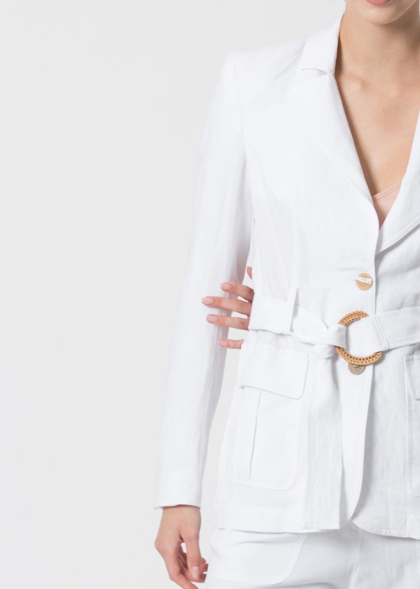Giacca Kocca con Cintura / Bianco - Ideal Moda