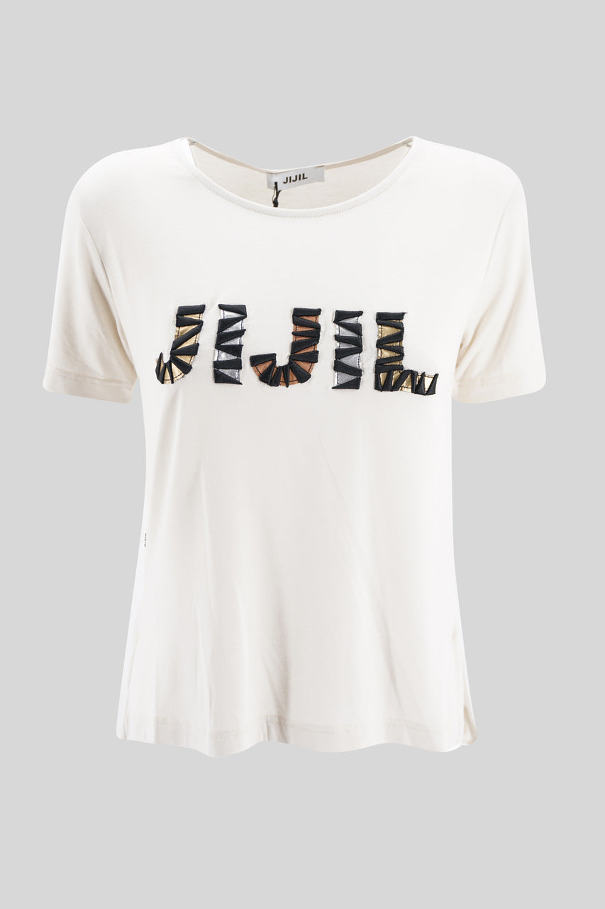 T-Shirt con Ricamo / Beige - Ideal Moda