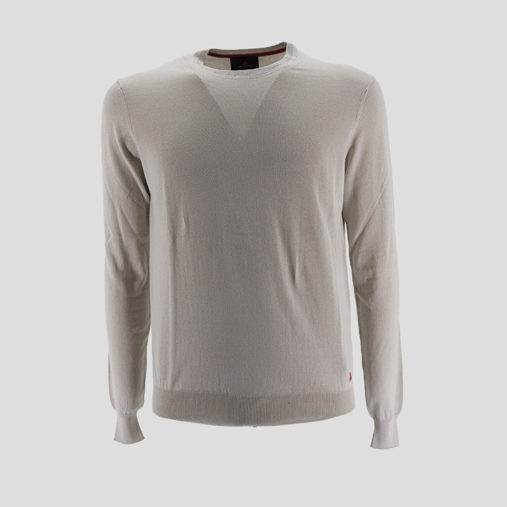 Maglia Girocollo in Puro Cotone / Beige - Ideal Moda