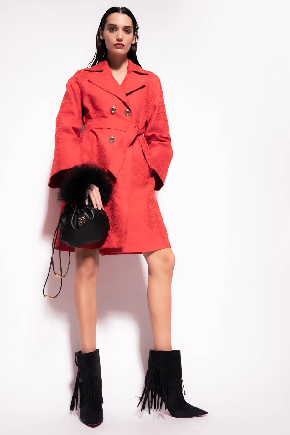 Trench Jacquard Logato Pinko / Rosso - Ideal Moda