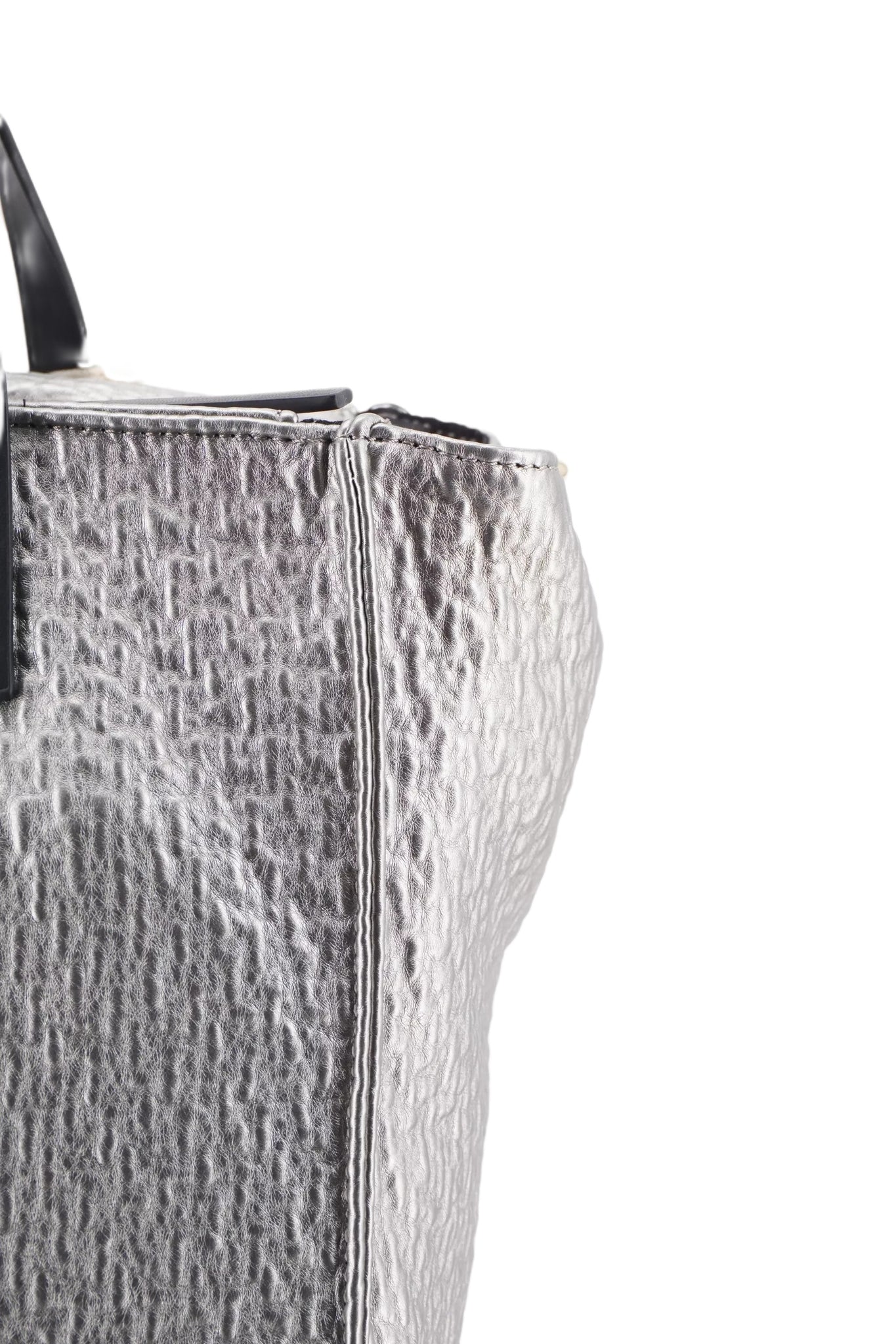 Pouf Barocco In Ecopelle Bianca E Argento - 40x40x30cm Per Arredamento - Foto 1