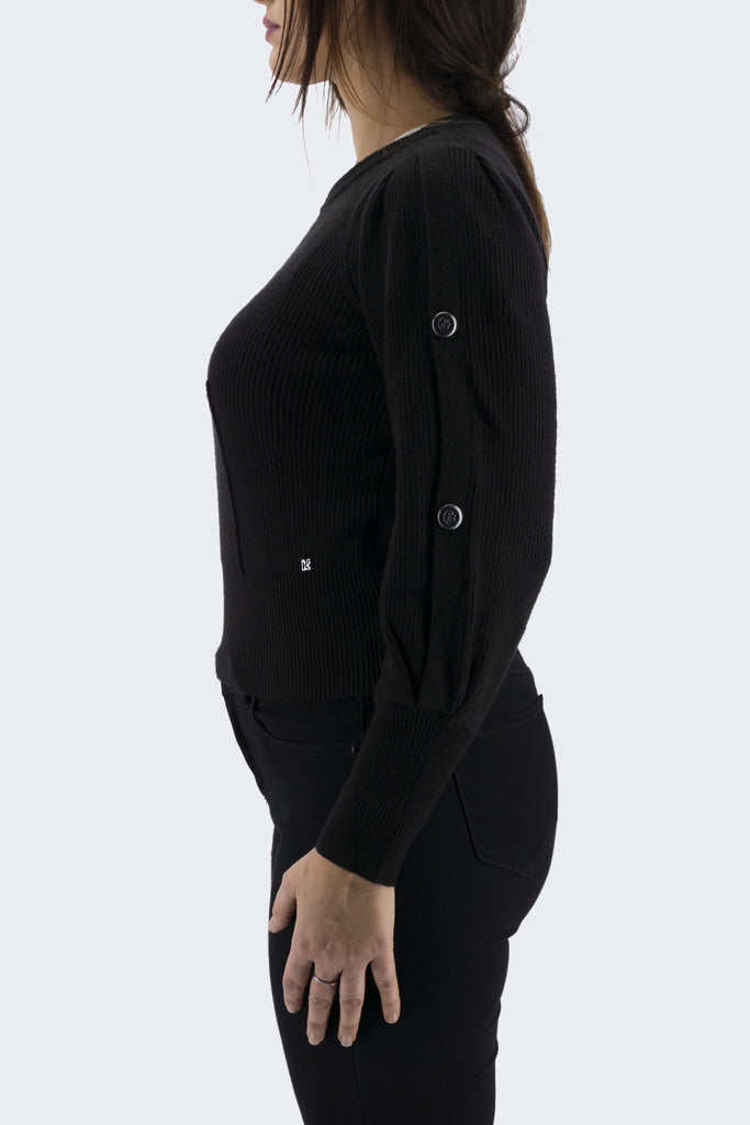 Maglia con Bottoni sulle Maniche / Nero - Ideal Moda