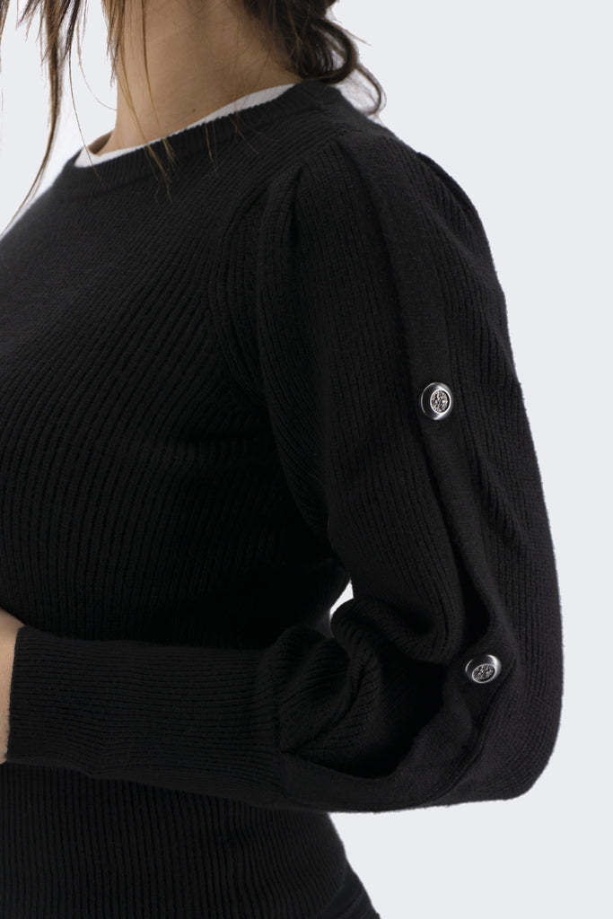 Maglia con Bottoni sulle Maniche / Nero - Ideal Moda